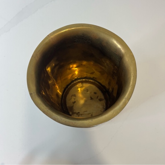 Vintage Brass Floral Embossed Cylinder Vase Gold Tone Decorative Home Accent - Picture 8 of 13